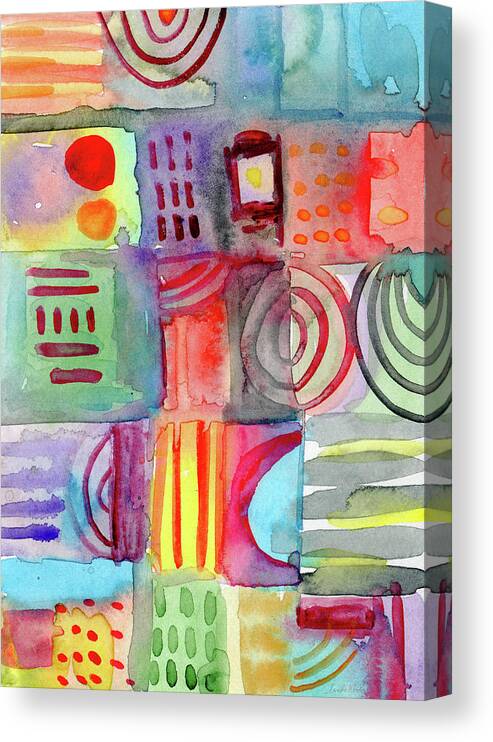 Watercolor Canvas Print featuring the painting Colorful Patchwork 1- Art by Linda Woods by Linda Woods