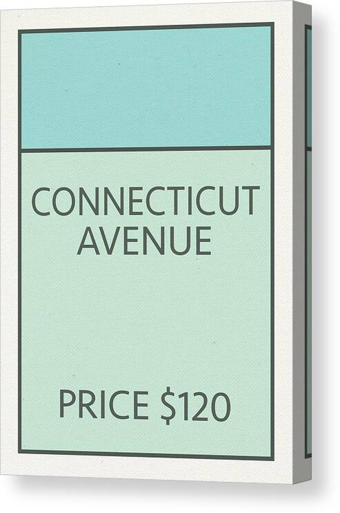 Connecticut Avenue Canvas Print featuring the mixed media Connecticut Avenue Vintage Retro Monopoly Board Game Card by Design Turnpike