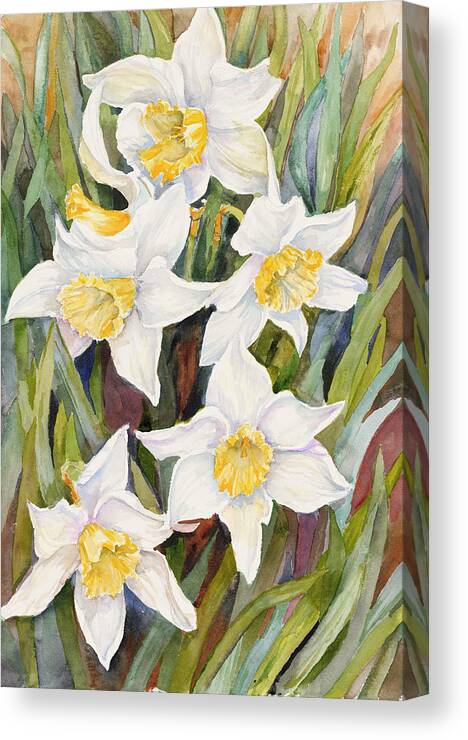 Flowers Canvas Print featuring the painting Daffodil Heads by Joanne Porter