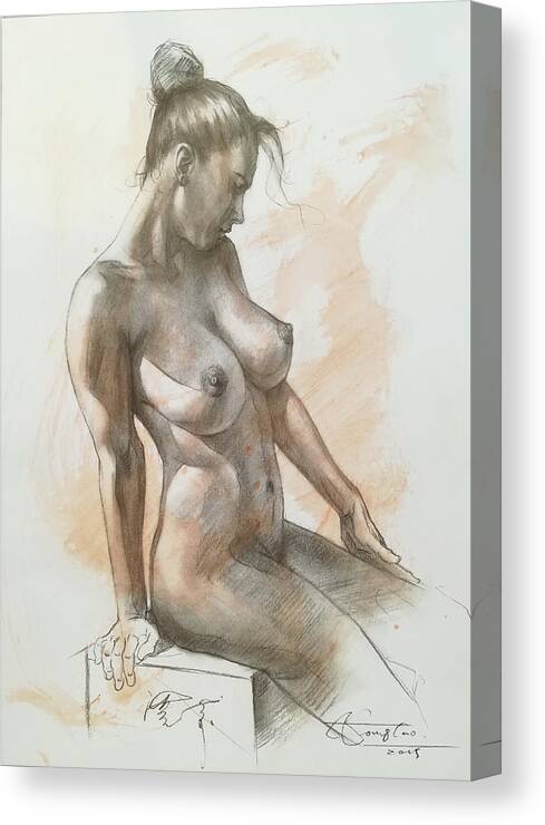 Female Nude Canvas Print featuring the drawing Drawing female nude#1977 by Hongtao Huang