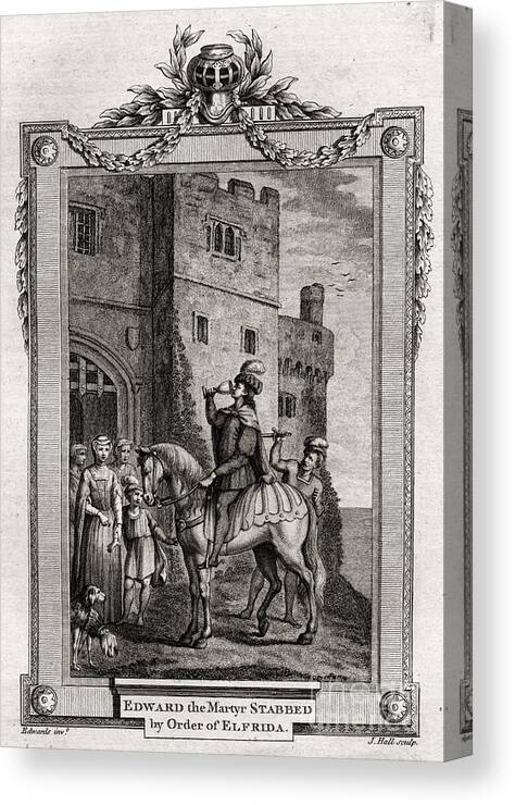 Horse Canvas Print featuring the drawing Edward The Martyr Stabbed By Order by Print Collector