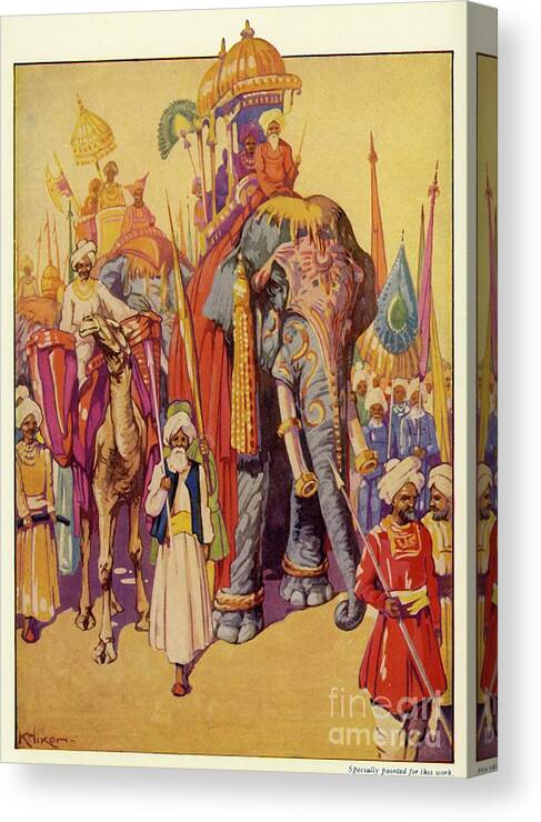 Event Canvas Print featuring the drawing Elephants In Procession by Print Collector