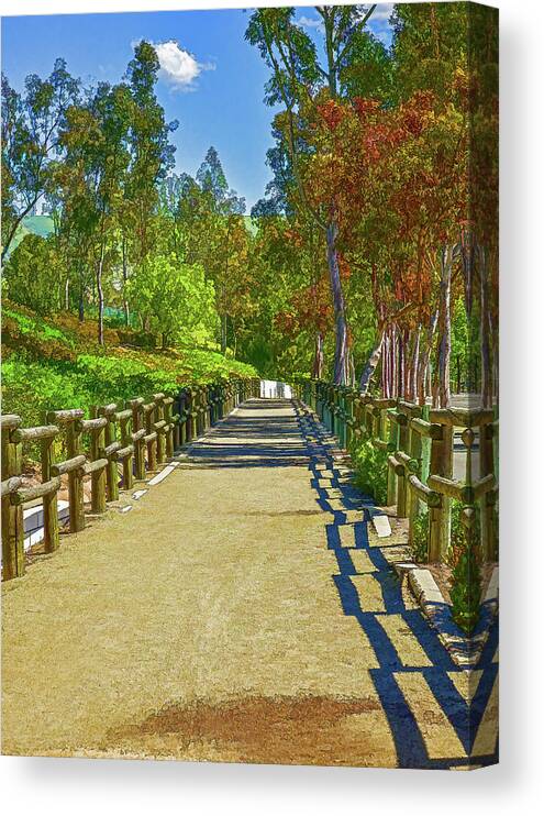 Linda Brody Canvas Print featuring the digital art Equestrian and Hiking Path IV Painterly by Linda Brody