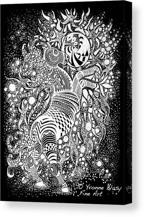 Black And White Art Canvas Print featuring the drawing EquiNocturne by Yvonne Blasy