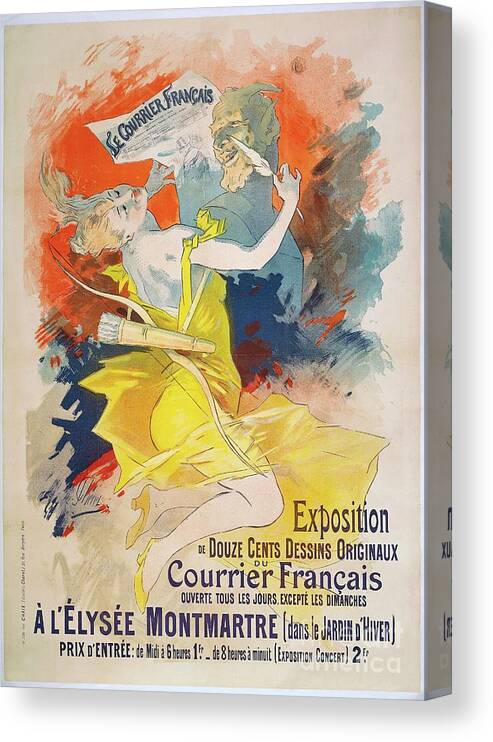 Poster Canvas Print featuring the drawing Exposition Le Courrier Francais, C.1895 by Jules Cheret