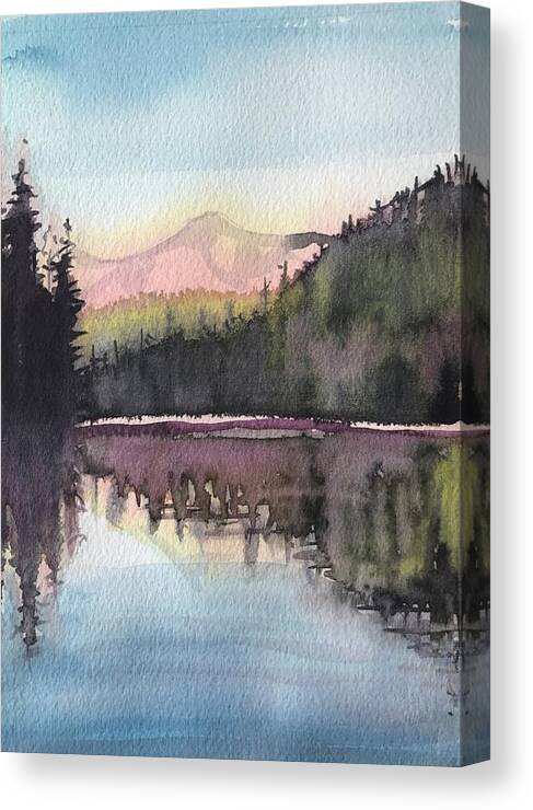 Watercolor Canvas Print featuring the painting Fall Lake by Luisa Millicent