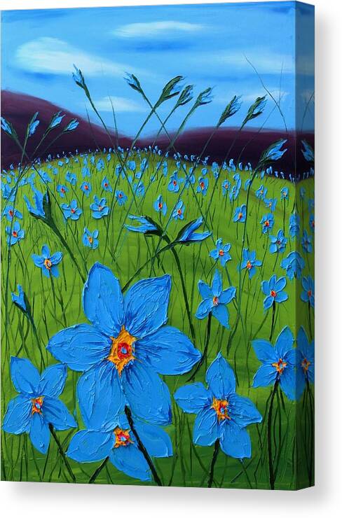  Canvas Print featuring the painting Field Of Blue Flax Flowers #4 by James Dunbar