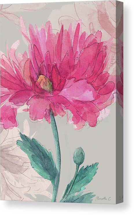 Flower Sketch 2 Canvas Print featuring the mixed media Flower Sketch 2 by Marietta Cohen Art And Design