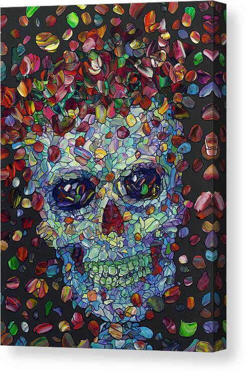 Calavera Canvas Print featuring the painting Flowered Calavera by James W Johnson
