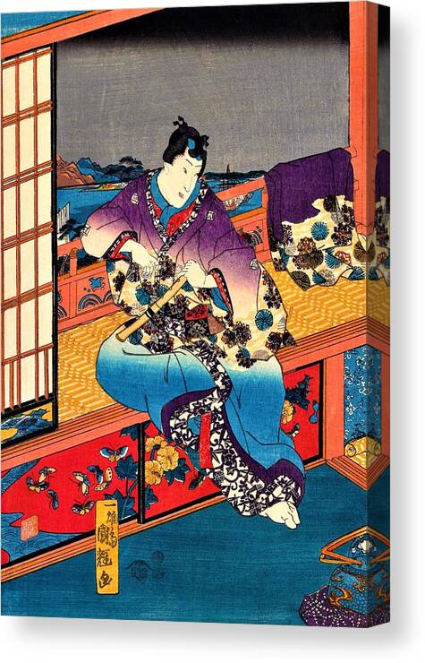 Utagawa Kuniteru Canvas Print featuring the painting Flowers - Digital Remastered Edition by Utagawa Kuniteru