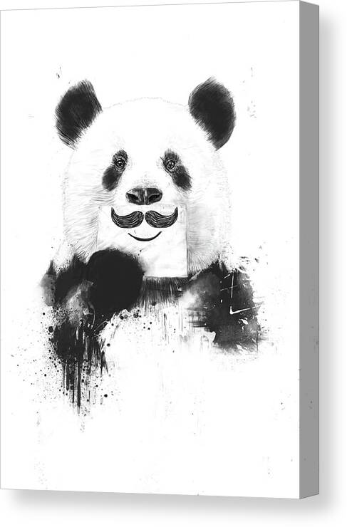 Panda Canvas Print featuring the mixed media Funny panda by Balazs Solti