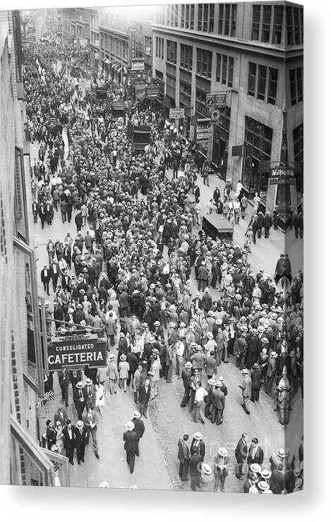 Crowd Of People Canvas Print featuring the photograph Garment Workers Walking by Bettmann
