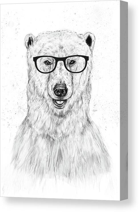 Bear Canvas Print featuring the drawing Geek bear by Balazs Solti