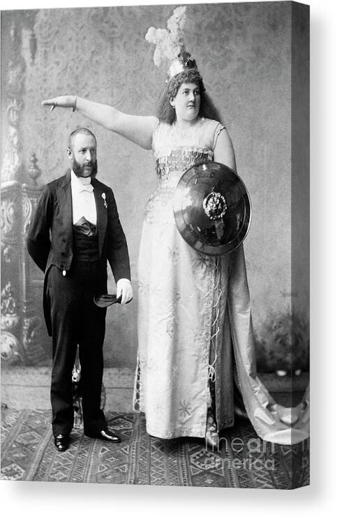 People Canvas Print featuring the photograph Giant Lady Dressed Up As Brunhilde by Bettmann