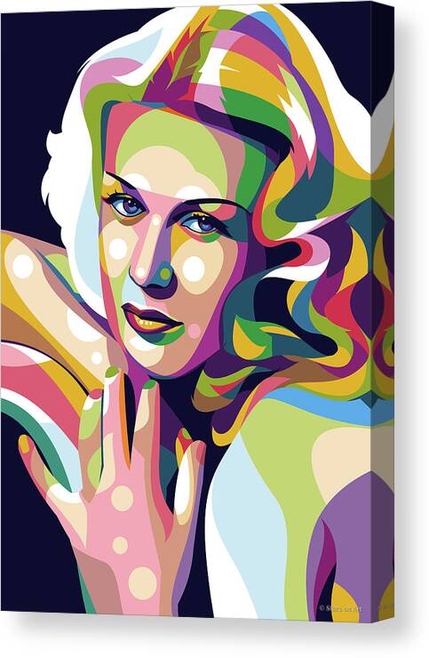 Bio Canvas Print featuring the digital art Ginger Rogers pop art -b1 by Movie World Posters