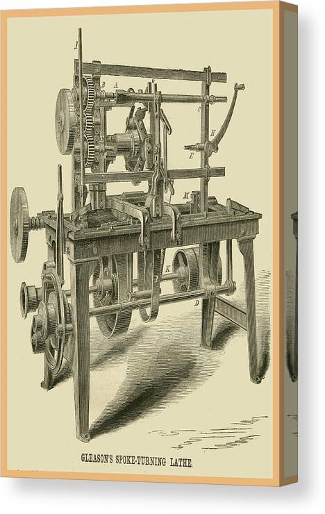 Spoke Canvas Print featuring the painting Gleason's Spoke Turning Lathe by 