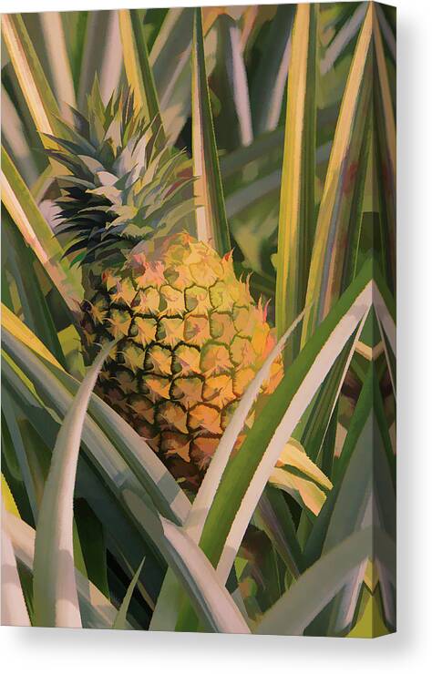 Pineapple Canvas Print featuring the mixed media Golden Pineapple by Rosalie Scanlon
