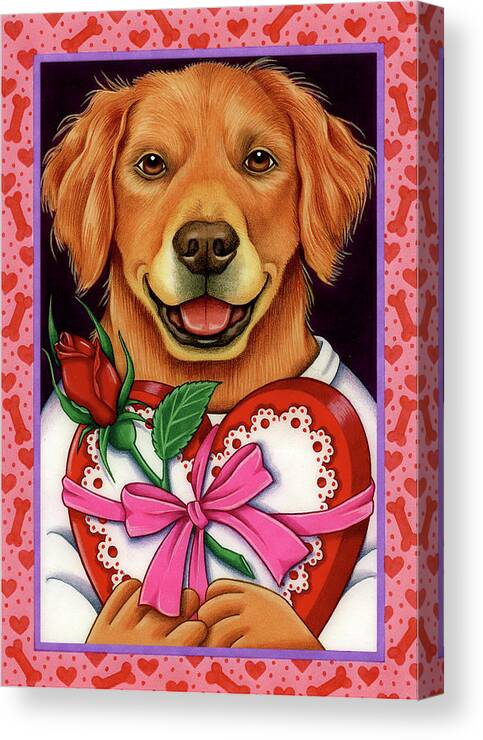 Golden Retriever Chocolate Box Canvas Print featuring the mixed media Golden Retriever Chocolate Box by Tomoyo Pitcher