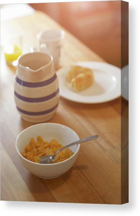 Breakfast Canvas Print featuring the photograph Half Eaten Breakfast On Kitchen Table by Dougal Waters
