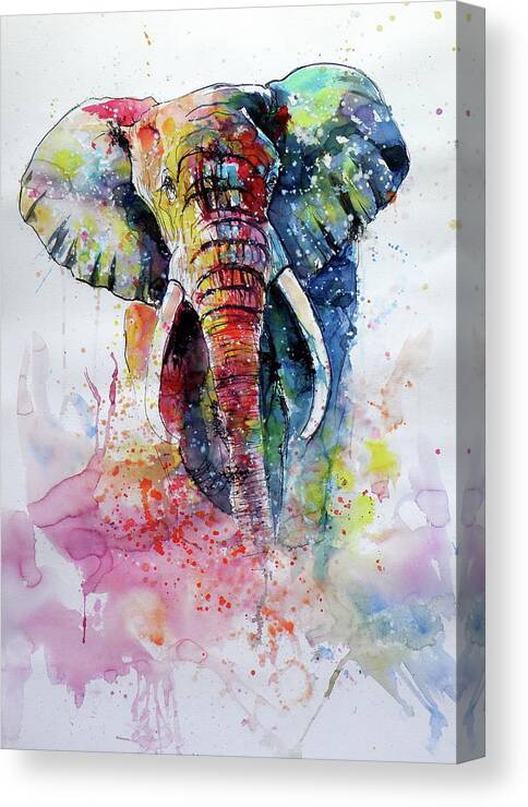 Elephant Canvas Print featuring the painting Happy colorful elephant II by Kovacs Anna Brigitta