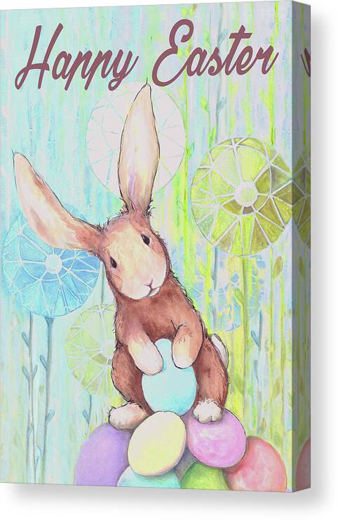 Happy Canvas Print featuring the mixed media Happy Easter Bunny IIi by Diannart