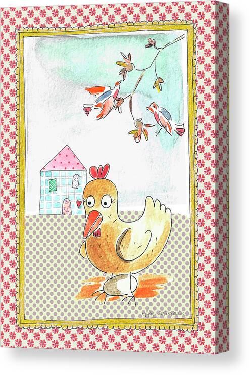 Hen Canvas Print featuring the mixed media Hen With Egg by Effie Zafiropoulou