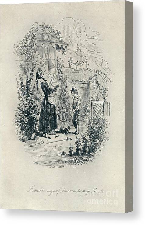 Charles Dickens Canvas Print featuring the drawing I Make Myself Known To My Aunt Etching by Print Collector