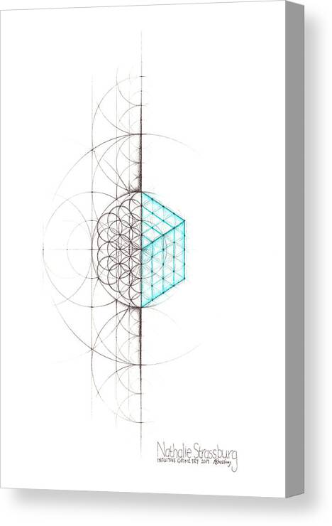Geometry Canvas Print featuring the drawing Intuitive Geometry Cube by Nathalie Strassburg