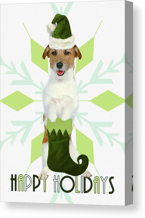 Jack Russell Terrier Canvas Print featuring the digital art Jack Russell Terrier Dog Green Snowflake by Doreen Erhardt