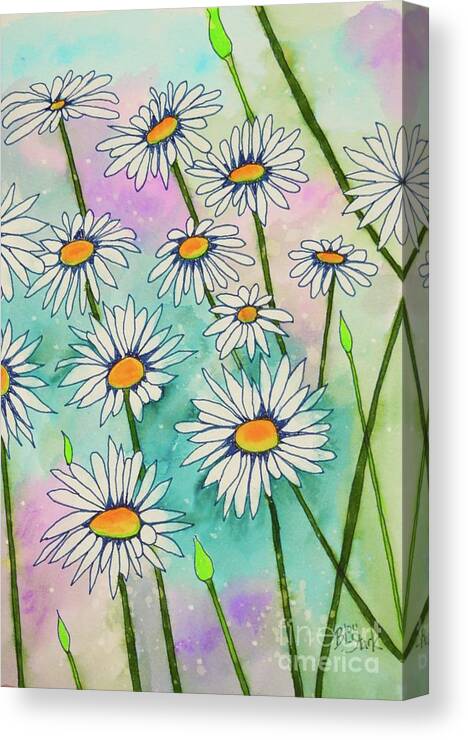 Barrieloustark Canvas Print featuring the painting Just A Bunch Of Daisies by Barrie Stark