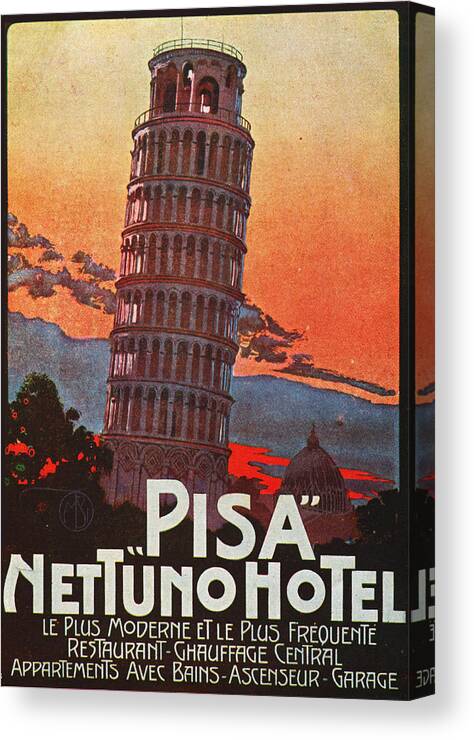 1910-1919 Canvas Print featuring the photograph Leaning Tower Of Pisa by Transcendental Graphics