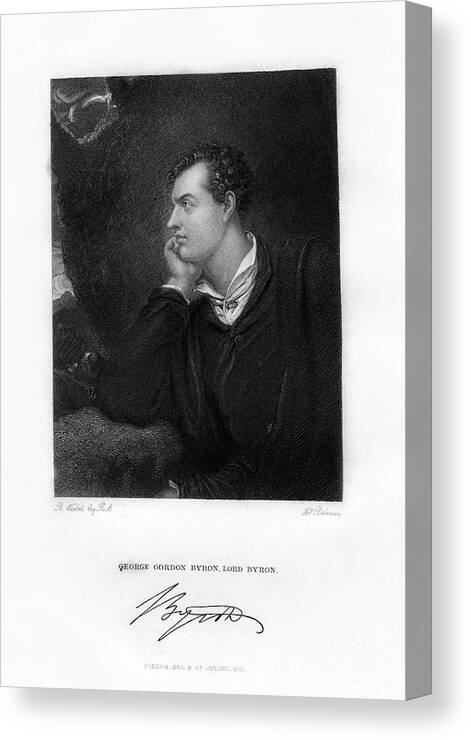 Engraving Canvas Print featuring the drawing Lord Byron, Anglo-scottish Poet, C1813 by Print Collector