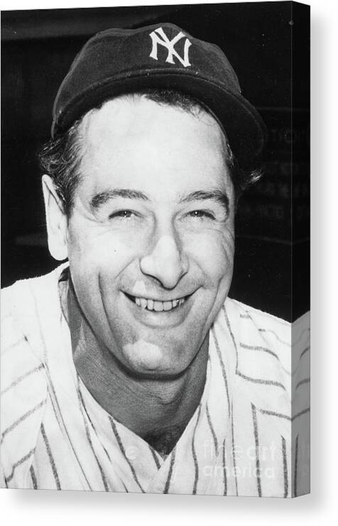 People Canvas Print featuring the photograph Lou Gehrig Close Portrait by Transcendental Graphics