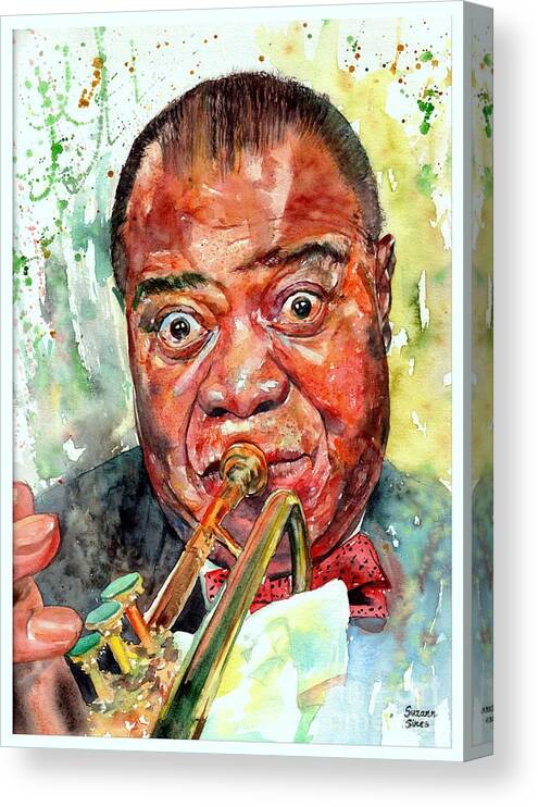 Louis Armstrong Canvas Print featuring the painting Louis Armstrong Portrait Painting by Suzann Sines