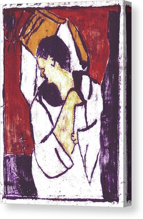 Man Canvas Print featuring the painting Man Sat on a Village Wall 3 by Edgeworth Johnstone