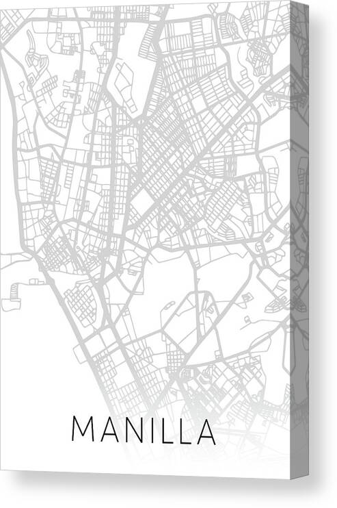 Manilla Canvas Print featuring the mixed media Manilla Philippines City Map Black and White Street Series by Design Turnpike