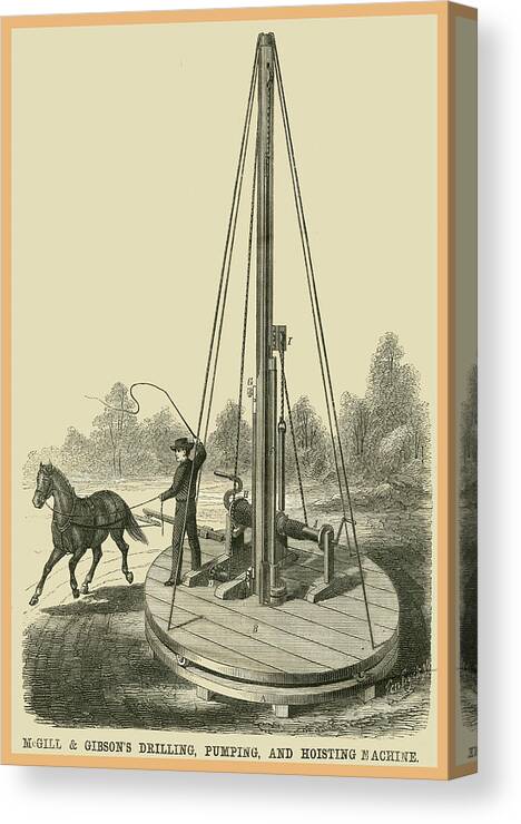 Drilling Canvas Print featuring the painting McGill & Gibson's Drilling, Pumping & Hoisting Machine by 