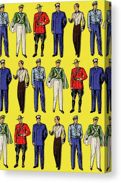 Adult Canvas Print featuring the drawing Men in Uniform by CSA Images
