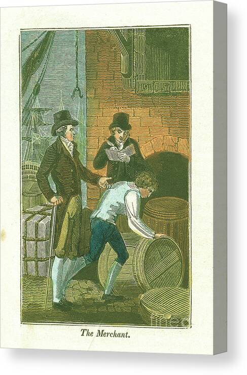 People Canvas Print featuring the drawing Merchant And His Clerk At The Dockside by Print Collector