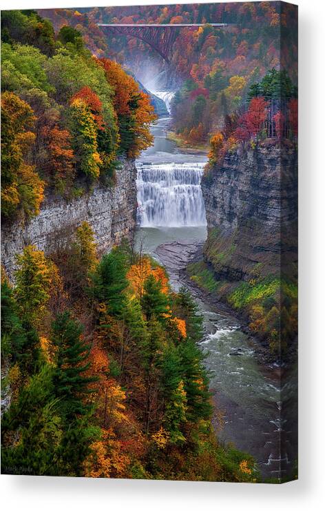Waterfalls Canvas Print featuring the photograph Middle Falls In Peak Fall by Mark Papke