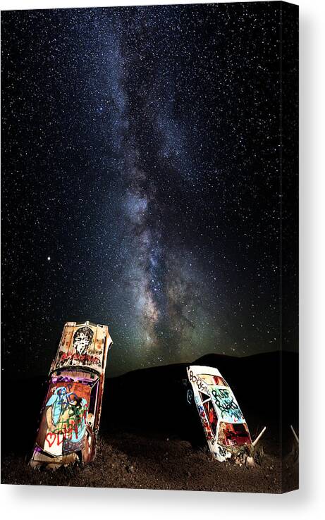2018 Canvas Print featuring the photograph Milky Way Over Mojave Desert Graffiti 1 by James Sage