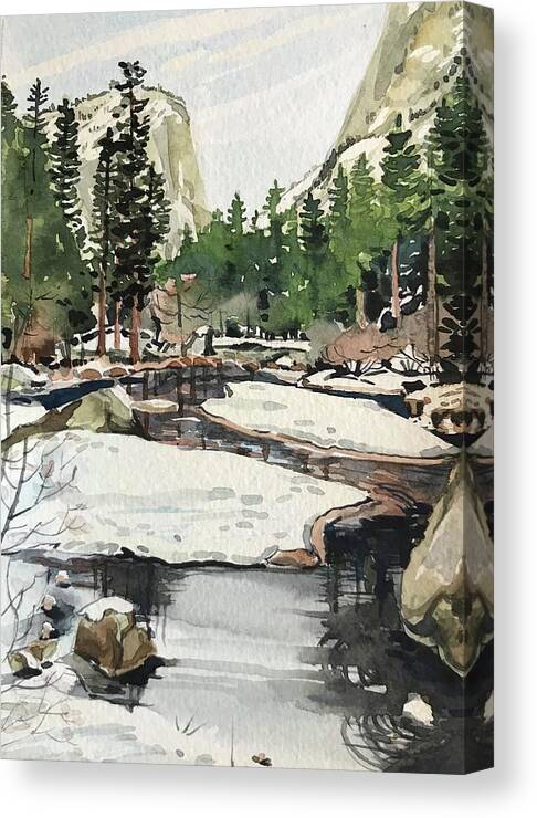 Yosemite Canvas Print featuring the painting Mirror Lake Yosemite by Luisa Millicent