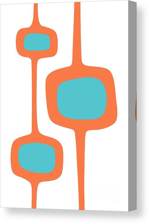  Canvas Print featuring the digital art Mod Pod Three in Turquoise and Orange by Donna Mibus