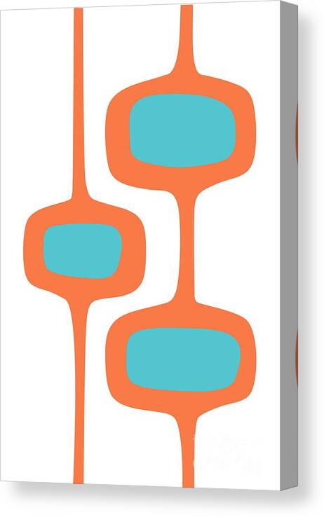  Canvas Print featuring the digital art Mod Pod Two in Turquoise and Orange by Donna Mibus