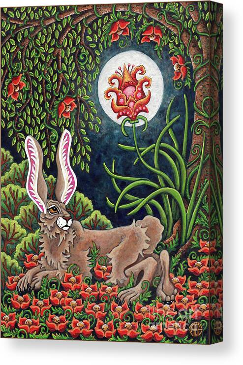 Hare Canvas Print featuring the painting Moon Gazing Hare 2 by Amy E Fraser