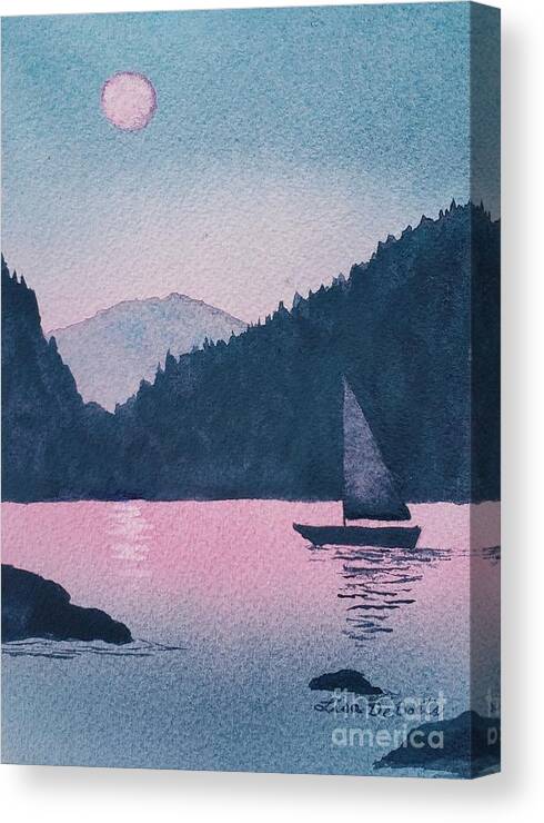 Sailboat Greeting Canvas Print featuring the painting Moonlit Sails by Lisa Debaets