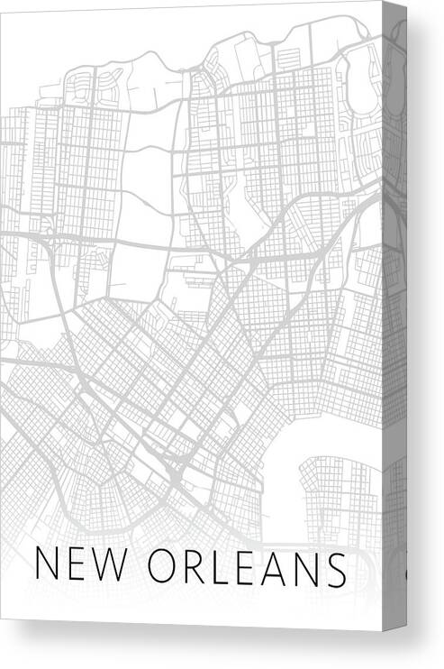 New Orleans Canvas Print featuring the mixed media New Orleans Louisiana City Map Black and White Street Series by Design Turnpike