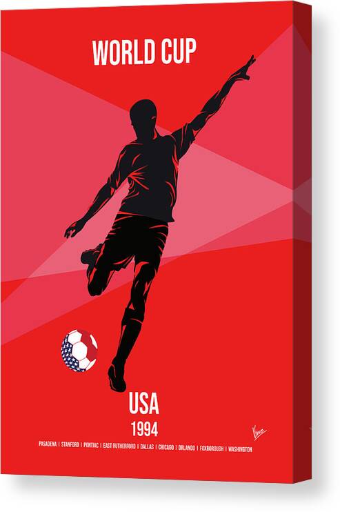 Sports Canvas Print featuring the digital art No15 My 1994 USA Soccer World Cup poster by Chungkong Art
