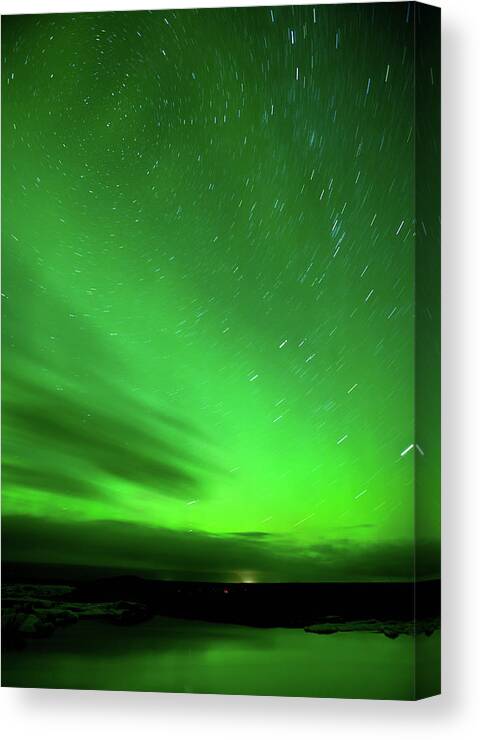 Green Color Canvas Print featuring the digital art Northern Lights, Jokulsarlon, Iceland by Ben Pipe Photography