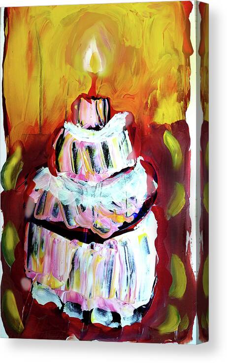 Cake Canvas Print featuring the painting One candle by Tilly Strauss